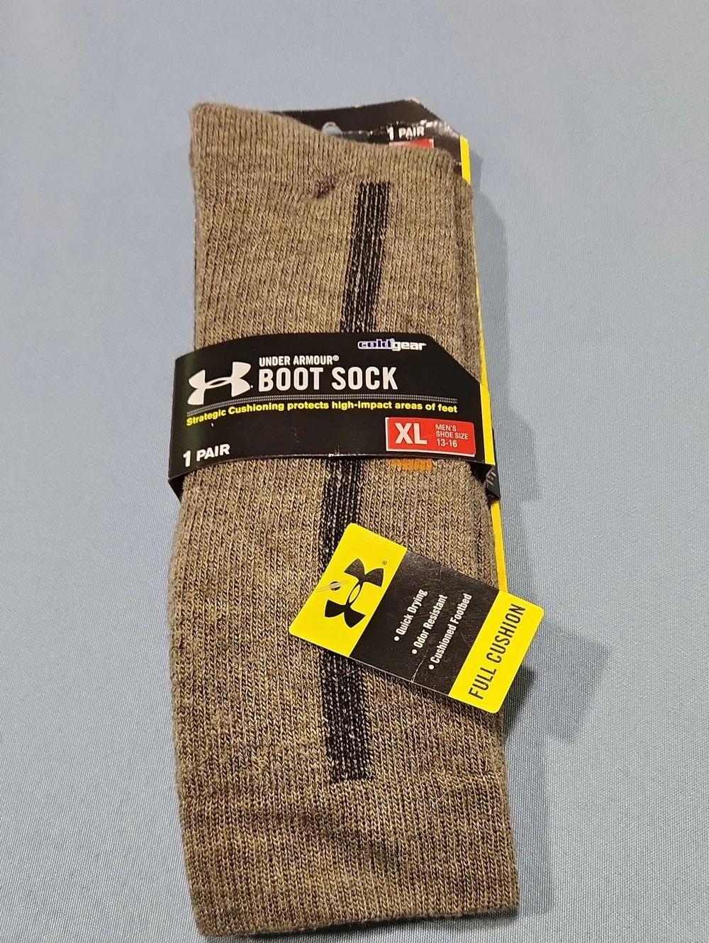 Under Armour Men's Boot Socks - Khaki with Black Stripe. XL.